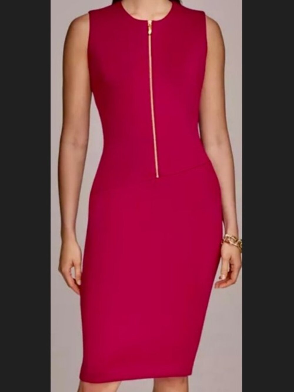 Donna Karan New York Scuba Front Zip Jewel Neck Sheath Dress Size 12